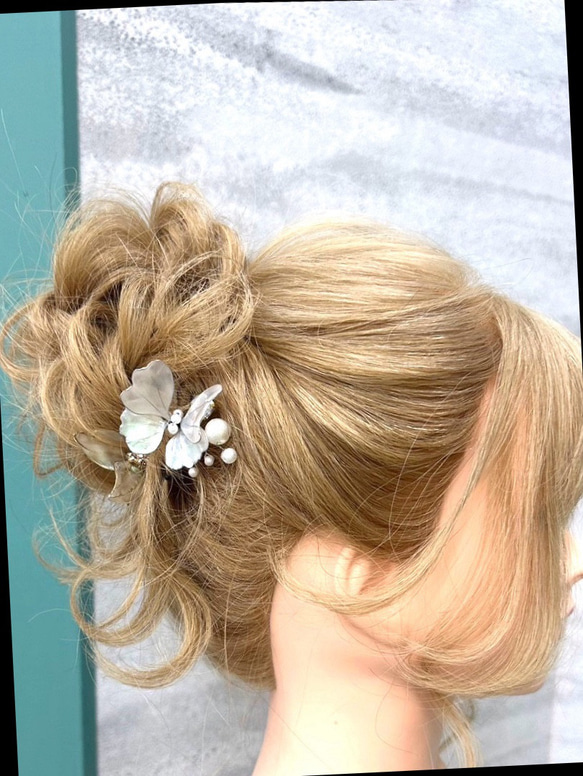 ディップアクセサリー　髪飾り　ヘアアクセサリー　蝶々　結婚式 1枚目の画像