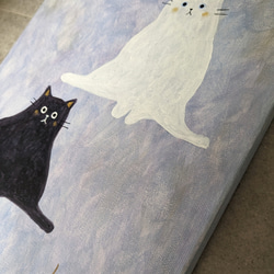 キャンバスアート　原画　「白い猫と黒い猫」 2枚目の画像