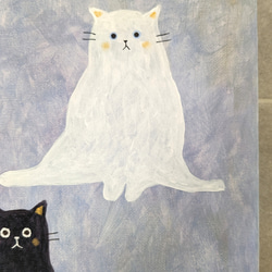 キャンバスアート　原画　「白い猫と黒い猫」 4枚目の画像
