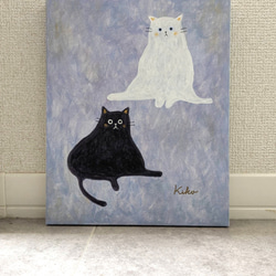 キャンバスアート　原画　「白い猫と黒い猫」 1枚目の画像