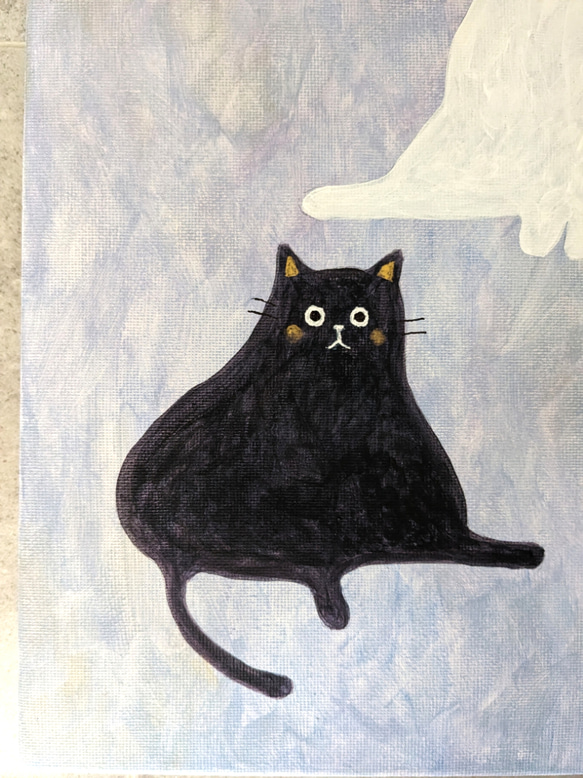 キャンバスアート　原画　「白い猫と黒い猫」 3枚目の画像