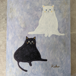 キャンバスアート　原画　「白い猫と黒い猫」 5枚目の画像