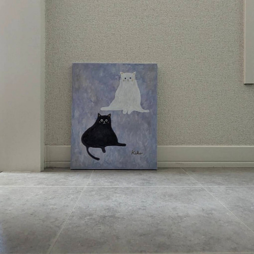 キャンバスアート 原画 「白い猫と黒い猫」 絵画 KIKO 通販