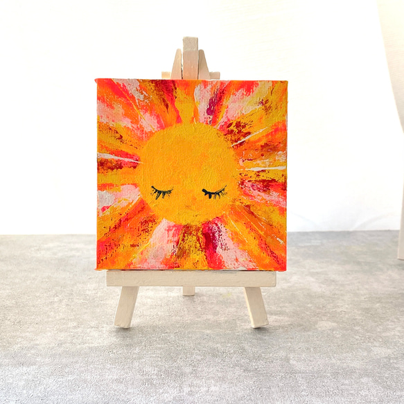 【原画】抽象画　家族を照らす太陽 　10cm角　キャンバス　送料無料 3枚目の画像