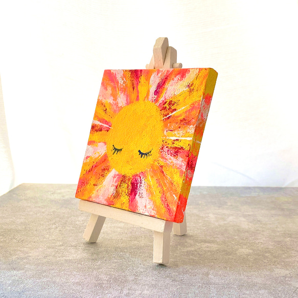 【原画】抽象画　家族を照らす太陽 　10cm角　キャンバス　送料無料 2枚目の画像
