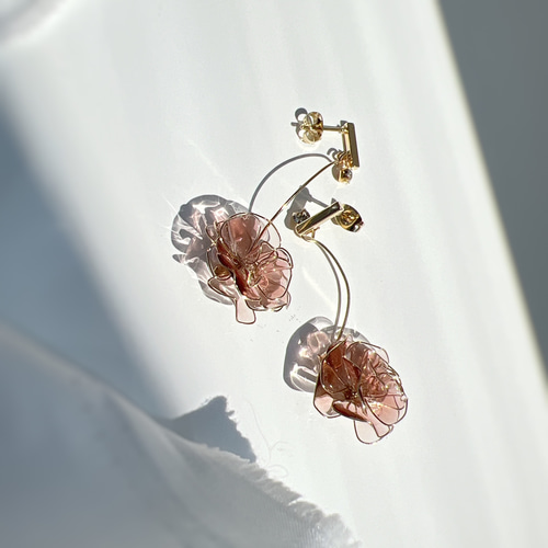薔薇 クリアピンク スティックピアス/イヤリング ブライダル 結婚式