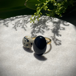 【個性を遊ぶリング】モノトーン　私だけの天然石フォークリング　　　プレゼント　　フリーサイズ 6枚目の画像