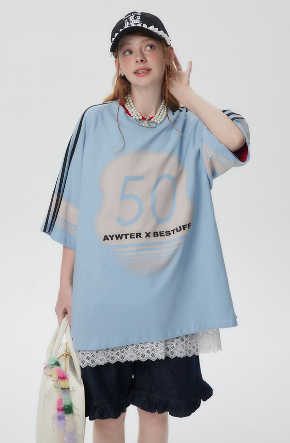 スポーツTシャツサッカーウェア・男女兼用・ゆったり半袖トップス W366 8枚目の画像