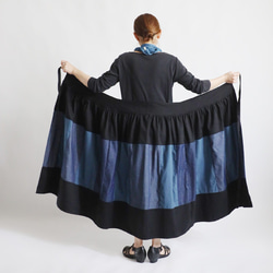 新作　愉快なパッチワーク巻きスカート　ポケット付　甘織デニム チノコットン　ベビーキャンバス　フリー　Y34 1枚目の画像