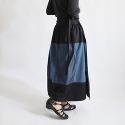 新作　愉快なパッチワーク巻きスカート　ポケット付　甘織デニム チノコットン　ベビーキャンバス　フリー　Y34 4枚目の画像