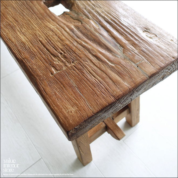 オールドチークベンチBOL02 長椅子 古材家具 ダイニングベンチ 一枚板 無垢材 ナチュラル 椅子 イス 三大銘木 8枚目の画像