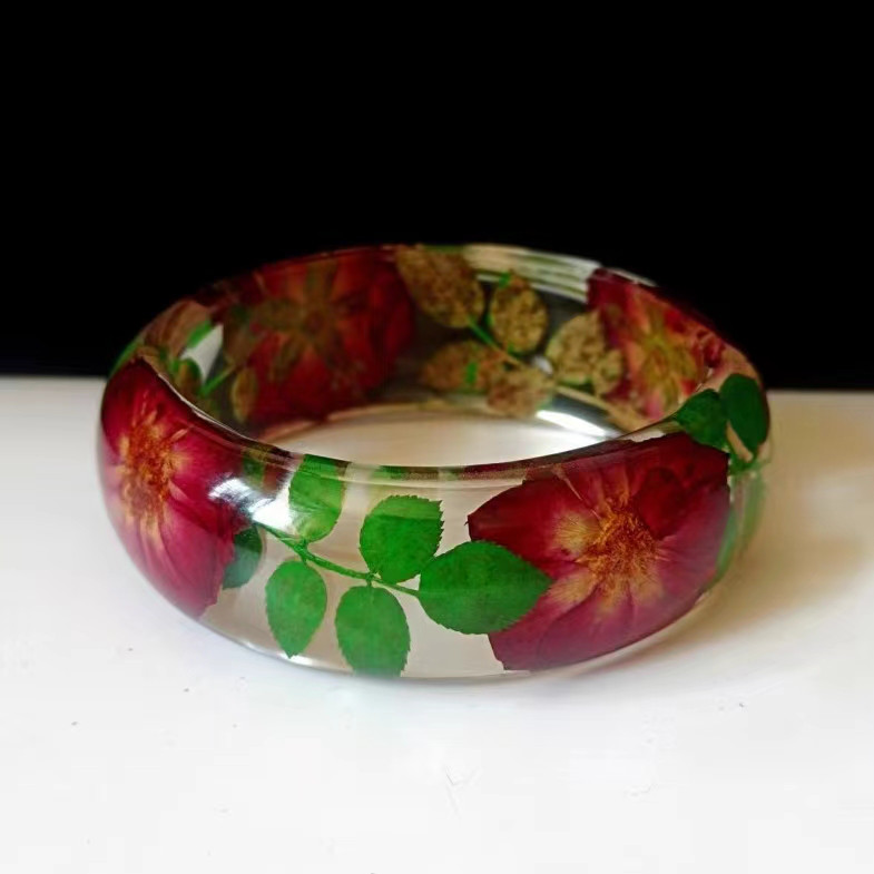 ハンドメイド 花 バングル リストバンド ブレスレット ドライフラワー 薔薇 透明 恋人 誕生日 記念日 プレゼント