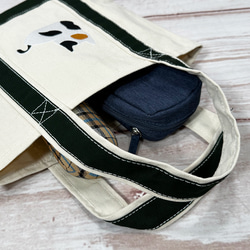 【送料無料】お餅猫の刺繍の外ポケット付き キャンバスバイカラーミニトートバッグ 7枚目の画像