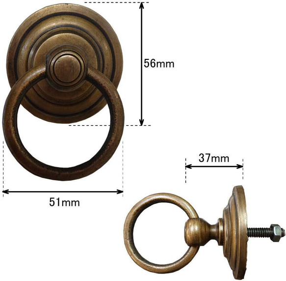 真鍮 取っ手 つまみ 金具 リングつき 家具 キャビネット ハンドル 引き出し アンティーク（真鍮／ブラス）No.166 3枚目の画像