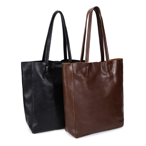 トートバッグ 縦長 A4 本革 レザー ヌメ革 肩掛け シンプル カジュアル ビジネス メンズ レディース ブラック 黒 12枚目の画像