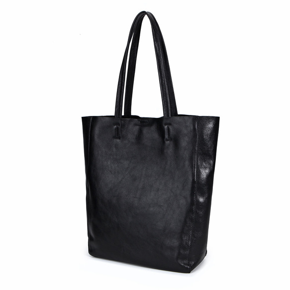 トートバッグ 縦長 A4 本革 レザー ヌメ革 肩掛け シンプル カジュアル ビジネス メンズ レディース ブラック 黒 15枚目の画像