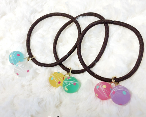 ブタ(週末セール)　レジンヘアゴム　夏祭り　ヨーヨー　ドレミ柄 ブタ(週末セール) レジンヘアゴム 夏祭り ヨーヨー ドレミ柄 ブタ