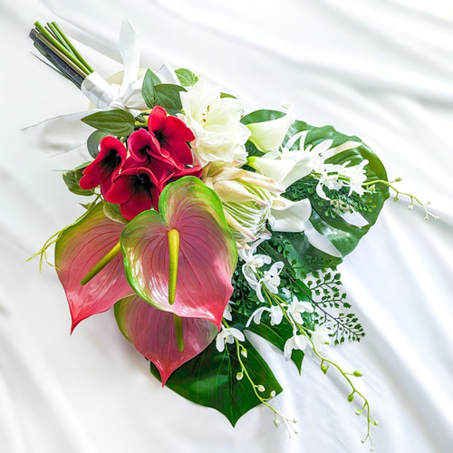 生花に見える】カラー アンスリウム プルメリア 南国風ウェディング