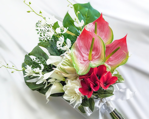 生花に見える】カラー アンスリウム プルメリア 南国風ウェディング