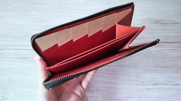 コンパクト長財布◆L字ファスナー◆縦型カード収納◆本革◆名入れ刻印・ラッピング無料◆送料無料 