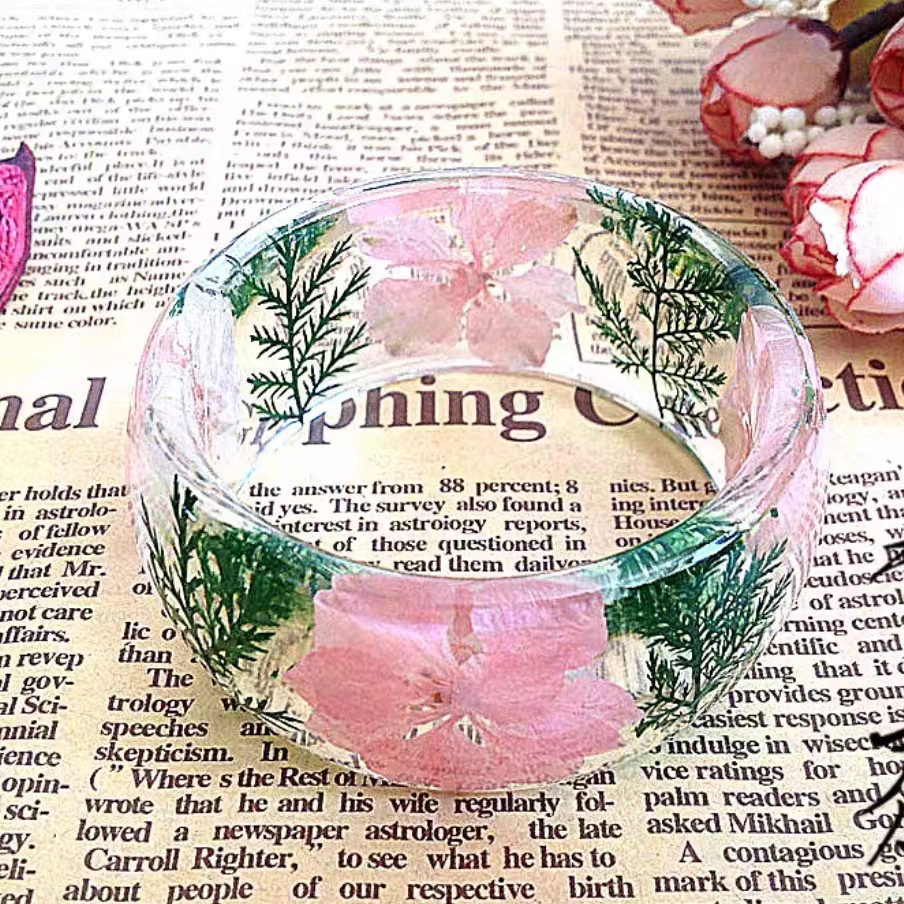 ハンドメイド 花 草木 バングル リストバンド ブレスレット ドライフラワー 透明 恋人 誕生日 記念日 プレゼント