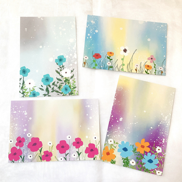 高質で安価 お花デザイン 4枚 ポストカード はがき イラスト かわいい 自然 コレクション