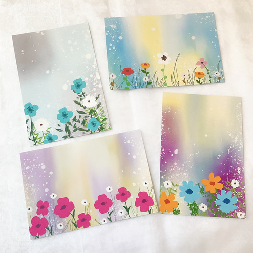 お花デザイン 4枚 ポストカード はがき イラスト かわいい 自然