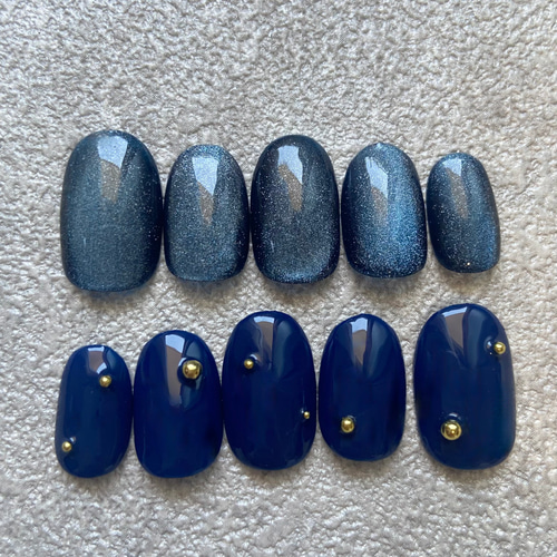 ネイルチップ ネイビーネイル マグネットネイル サイズオーダー ネイル  