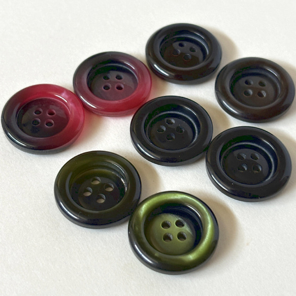 ボタン レトロ 円形 丸型 レッド ブラウン グリーン ブラック 4つ穴 23mm 8個セット el-069 2枚目の画像