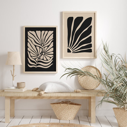 アートポスター モダン 植物モチーフ ブラックとベージュの調和 2枚セット 5452 2枚目の画像
