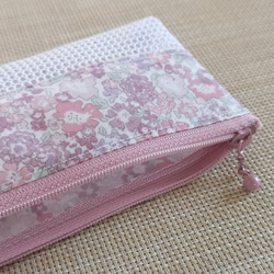 ハンドメイド　歯ブラシケース　ラミネートポーチ　メッシュポーチ　リバティ　キラキラミシェル　くすみピンク 4枚目の画像