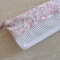 ハンドメイド　歯ブラシケース　ラミネートポーチ　メッシュポーチ　リバティ　キラキラミシェル　くすみピンク 3枚目の画像