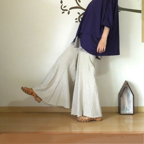 asana ヘンプコットン 厚手 フレアーパンツ○草木染め麻墨グレー