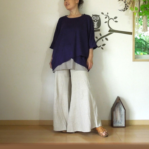 asana ヘンプコットン 厚手 フレアーパンツ●草木染めパープル asana ヘンプコットン 厚手 フレアーパンツ・草木染め【パヤカ