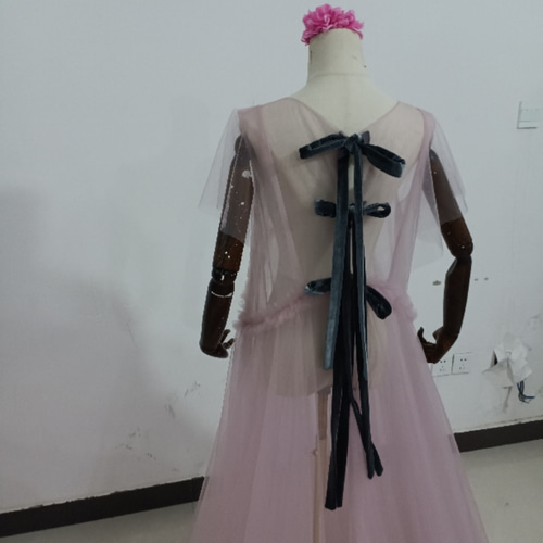 可愛い くすみピンク 妊婦ドレス マタニティ 写真撮影 シースルー  