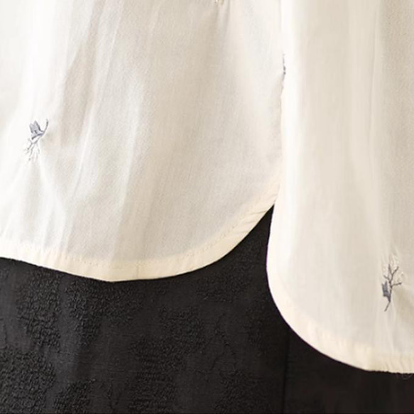 高級感 綿麻 刺繍 シャツ 夏 ゆったり カジュアル 丸襟 シャツ 5枚目の画像
