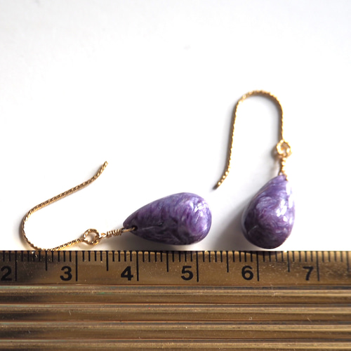 大粒チャロアイトピアス 14kgf Charoite 一点物 ピアス（フック 