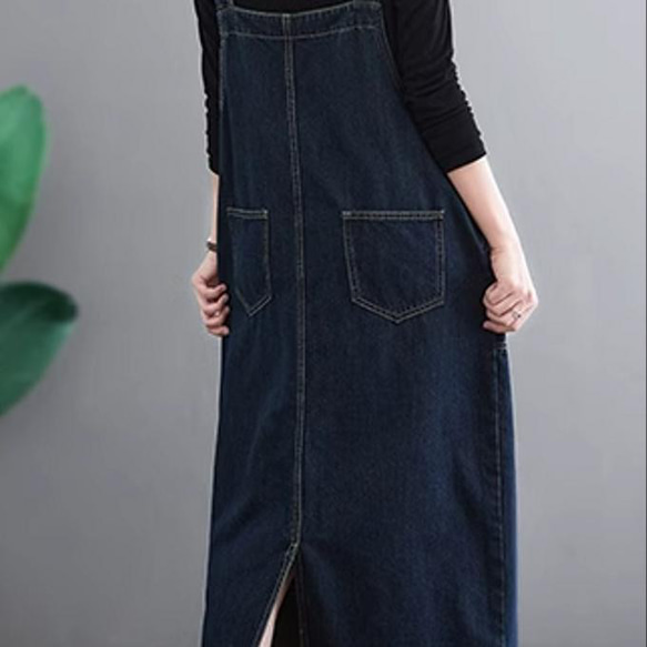 レトロ デニム バックスカート おしゃれ ゆったり とした デザイン感のスカート 3枚目の画像
