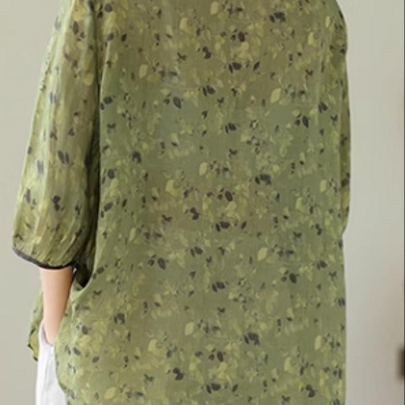 レトロ リネン ファッション トップス プリント ゆったり シャツ 3枚目の画像