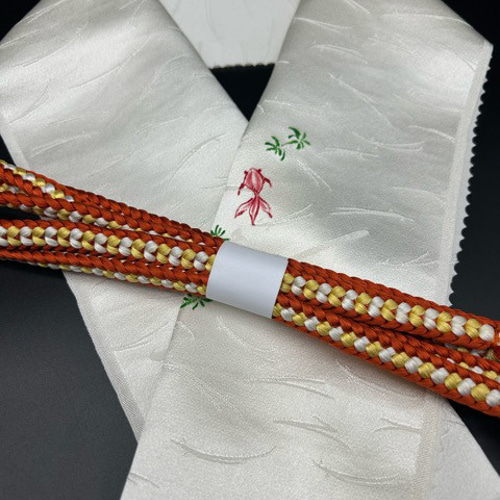 訳アリ】0041半襟・化繊 手書き猫&絹帯締めお洒落半衿 和装小物