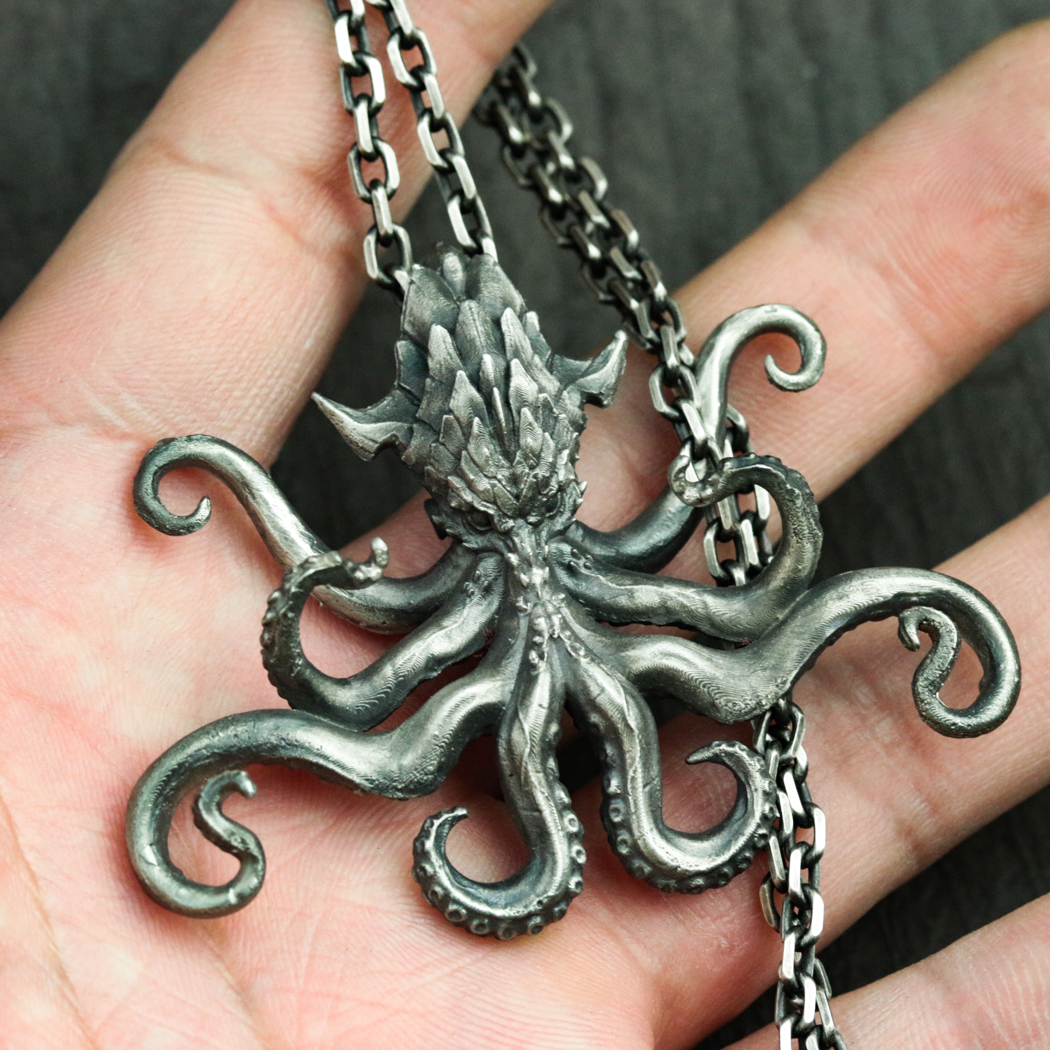 オクトパス クトゥルフ 925 シルバー ペンダント ネックレス、モンスタータコペンダント、ゴシック手作りペンダント