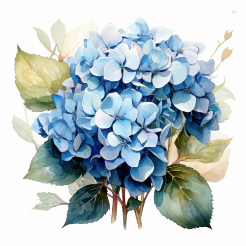 アートポスター：６８庭石と青いアジサイ アートポスター：68庭石と青いアジサイ