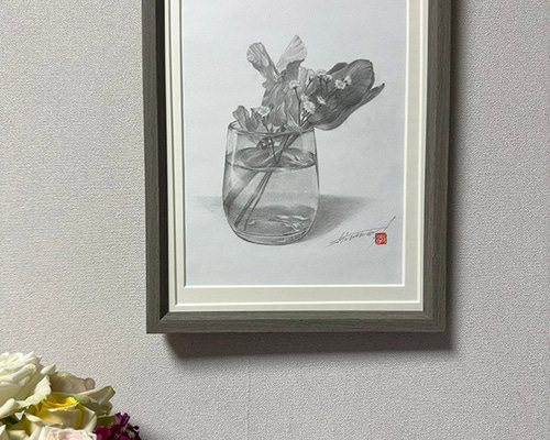 鉛筆アート「花とロックグラス」 b9f59bd18566fb92b61a7d4a8f7186