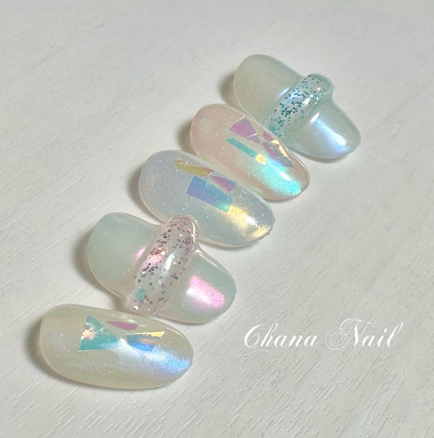 送料無料》No.204 オーロラネイル ネイルチップ レインボー クリア