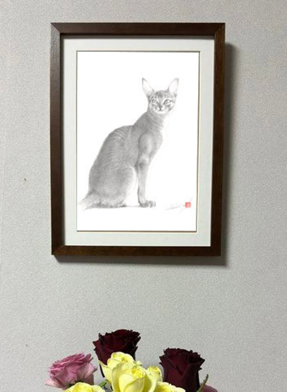 鉛筆アートアビシニアンオリジナル 真筆 1点物 鉛筆アート