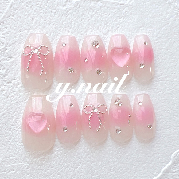 ネイルチップ/リボンネイル/チークネイル/ガーリーネイル/韓国ネイル  