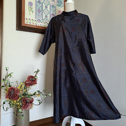 ☆ 着物リメイク/大島紬/一点もの/ロールカラーワンピ―ス