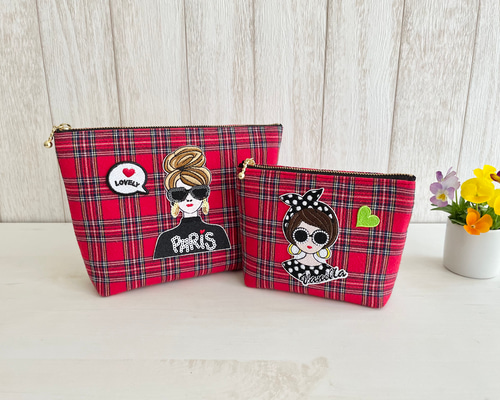 サングラスガールズ タータンチェックポーチ ハート ポーチ