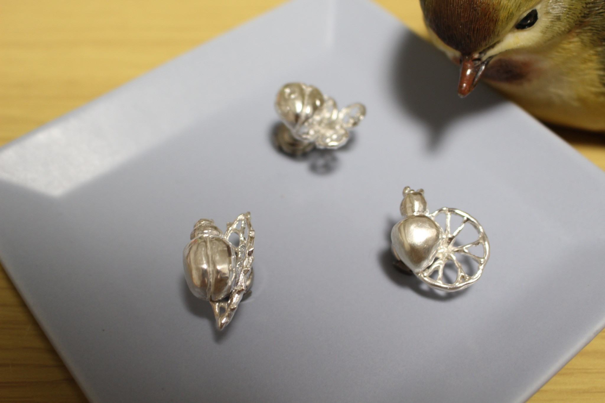 個性的なアイテムが好きな方へ｜虫と植物のピンバッジ｜シルバー【On the Reef】