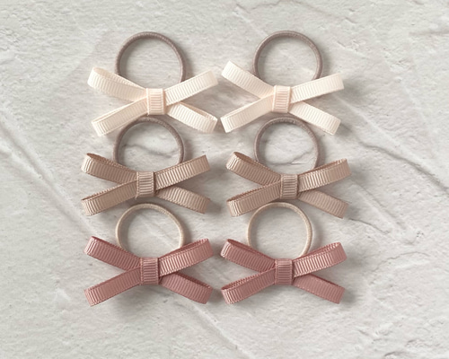 再販2【くすみピンク】ナチュラルリボン♡ヘアゴム2個セット 2個セット】くすみカラー♡リボン ヘアゴム キッズ ベビー セレモニー